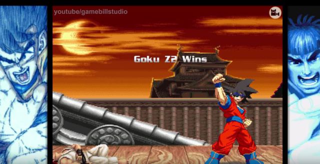 Gokú en una batalla contra los personajes de Street Fighter II