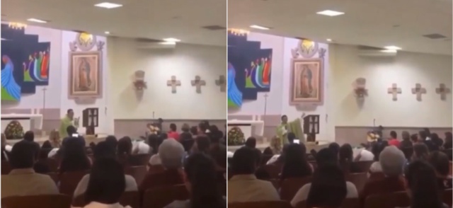 Sacerdote canta 'Tusa' durante la misa y los asistentes lo siguen