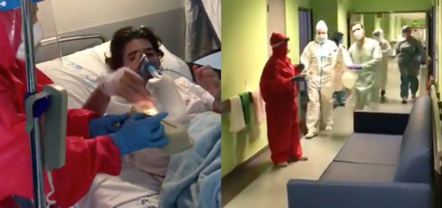 Emocionante: médicos y enfermeros celebran el cumpleaños de un paciente con covid-19