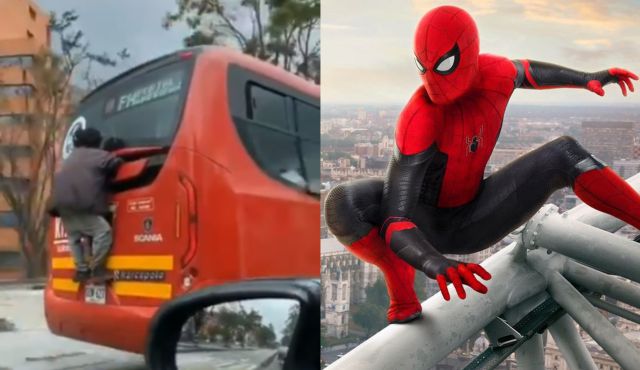 'Spider-Man' llegó a Bogotá y se moviliza en Transmilenio