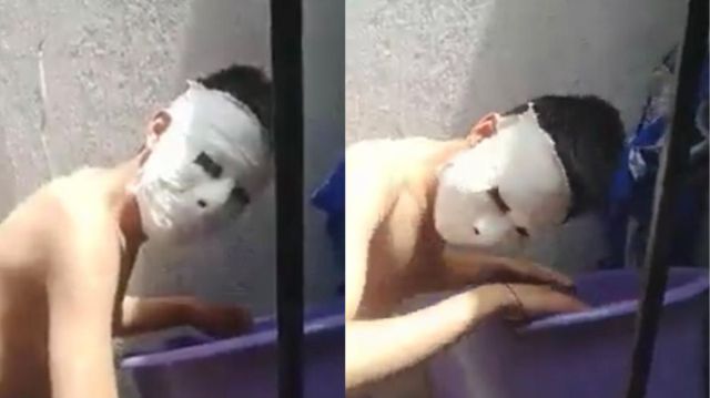Video viral: Atrapado máscara de yeso