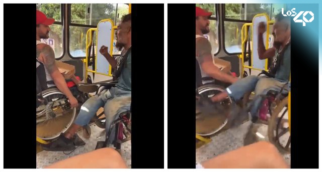 ¡Épica pelea! Dos sujetos en silla de ruedas se van a los golpes en un bus